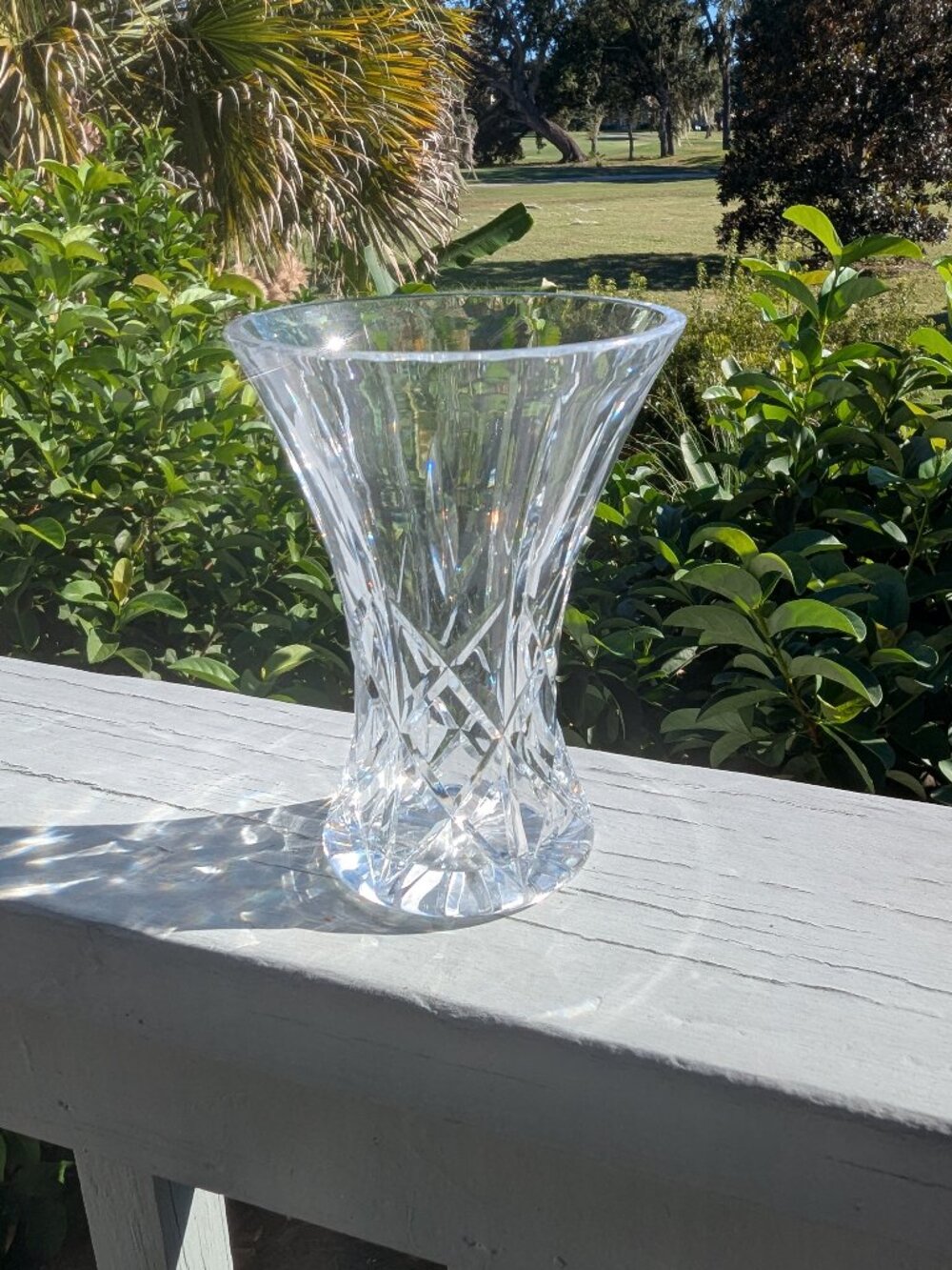 Vintage Flared Cut Crystal Glass Vase 6” Tall - Criss Cross & Fan Cut Starburst